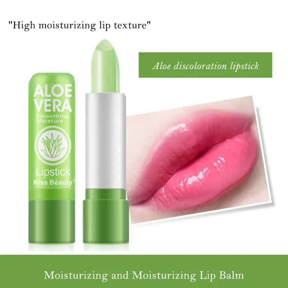 Bálsamo labial hidratante, bálsamo labial Natural de Aloe Vera, lápiz labial de Color que cambia con la temperatura, larga duración